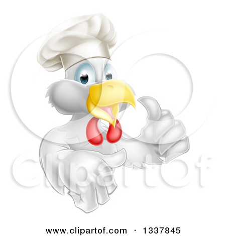Clipart Of A Cartoon Happy White Chef Chicken Giving A Thumb Up