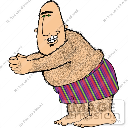 Clipart Of A Hairy Middle Aged Caucasian Man In Pink Purple And Green