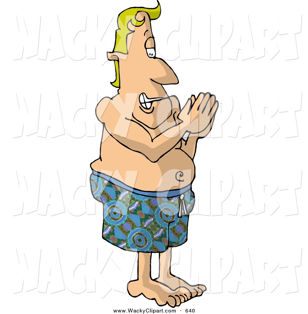 Clipart Of A Nervous Man Preparing To Dive Into A Swimming Pool By
