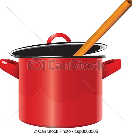 Clipart Vector Of Enameled Saucepan   Red Enameled Saucepan With A Lid