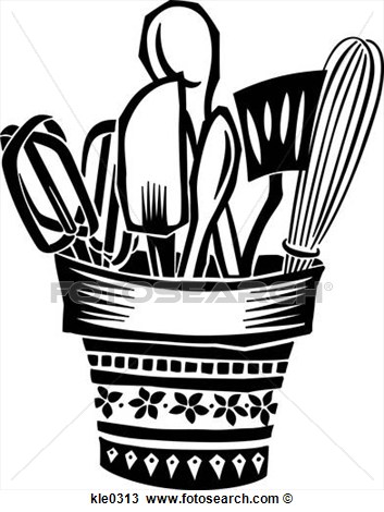 Drawing   A Pot Full Of Cooking Utensils  Fotosearch   Search Clipart