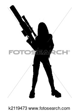 Drawing   Woman Holding A Gun Silhouette  Fotosearch   Search Clipart