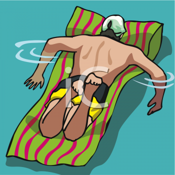 Guy Relaxing On An Inflatable Lounge In A Pool   Royalty Free Clipart