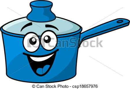 Laughing Happy Blue Cartoon Cooking Saucepan With A Big Smile And Lid