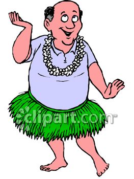 Man Doing A Hula Dance Wearing A Grass Skirt   Royalty Free Clipart