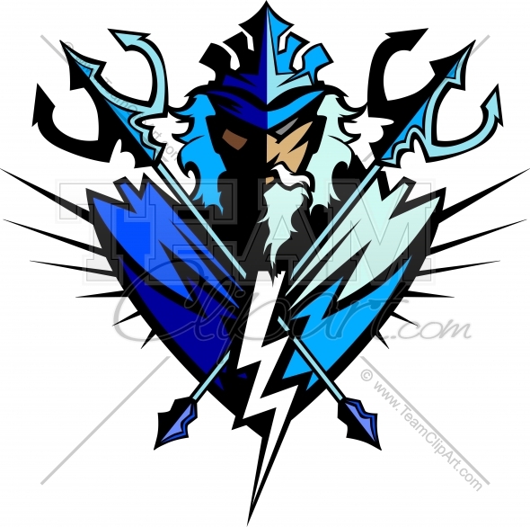 Poseidon Mascot With Trident And Crown Graphic Vector Clipart Image    