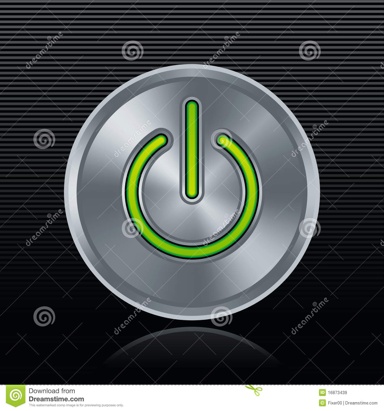 Round Metal Start Button With Green Light On Dark Background
