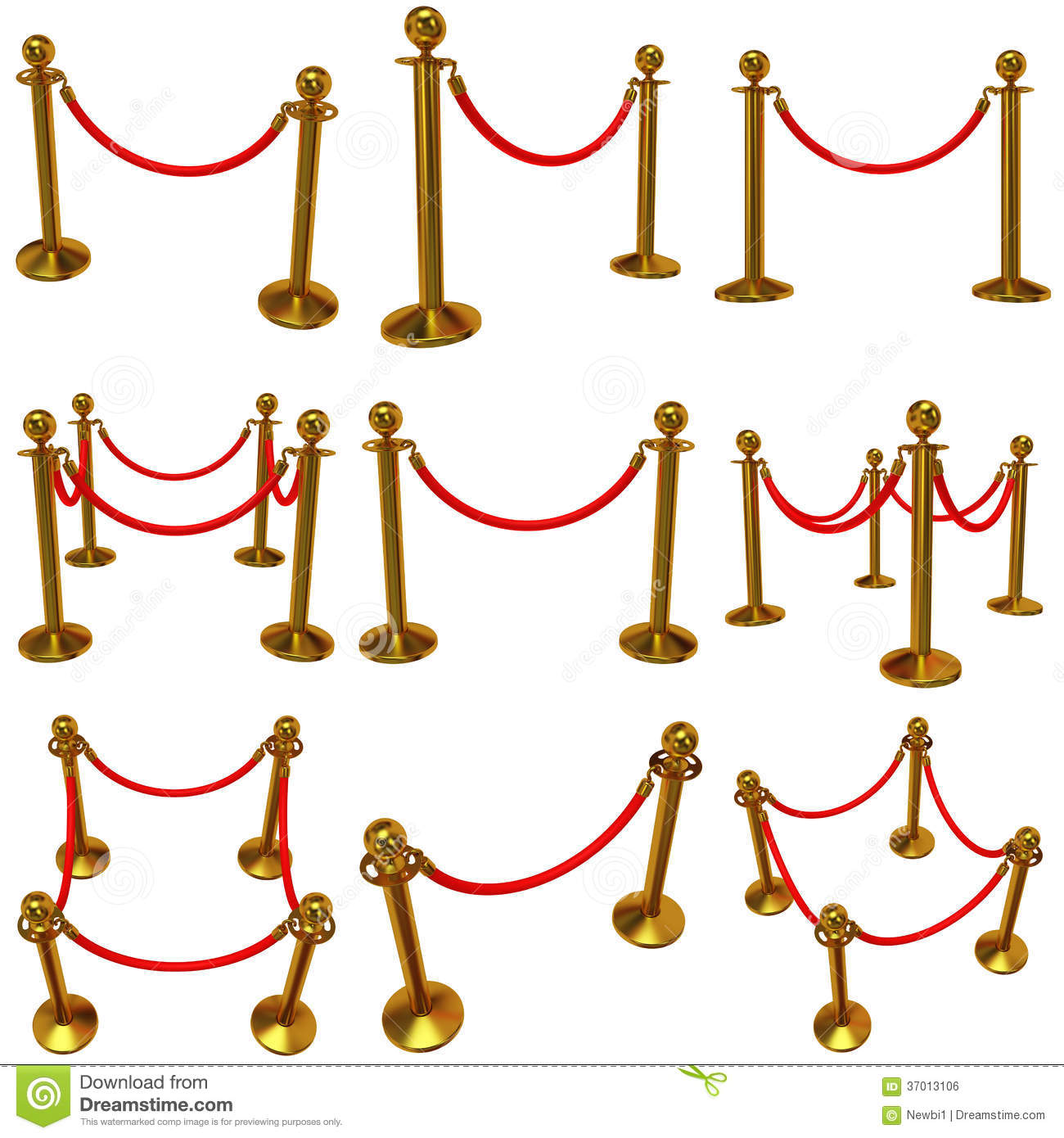 Set Of Golden Rope Barrier Over White Royalty Free Stock Image   Image