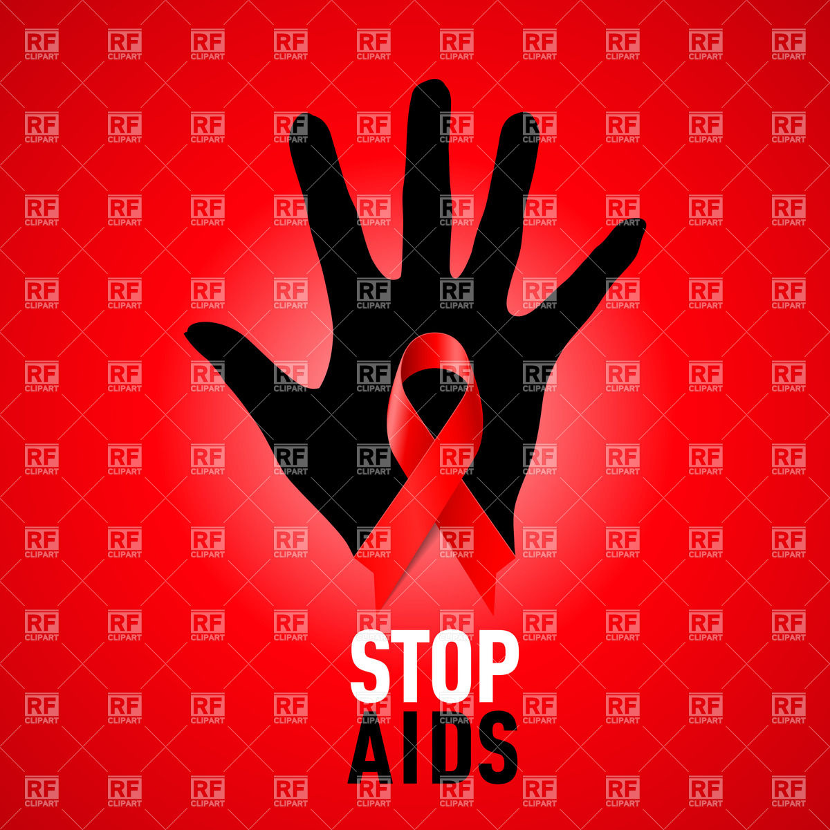 Stop Aids Sign  Black Hand And Ribbon On Red Background Download