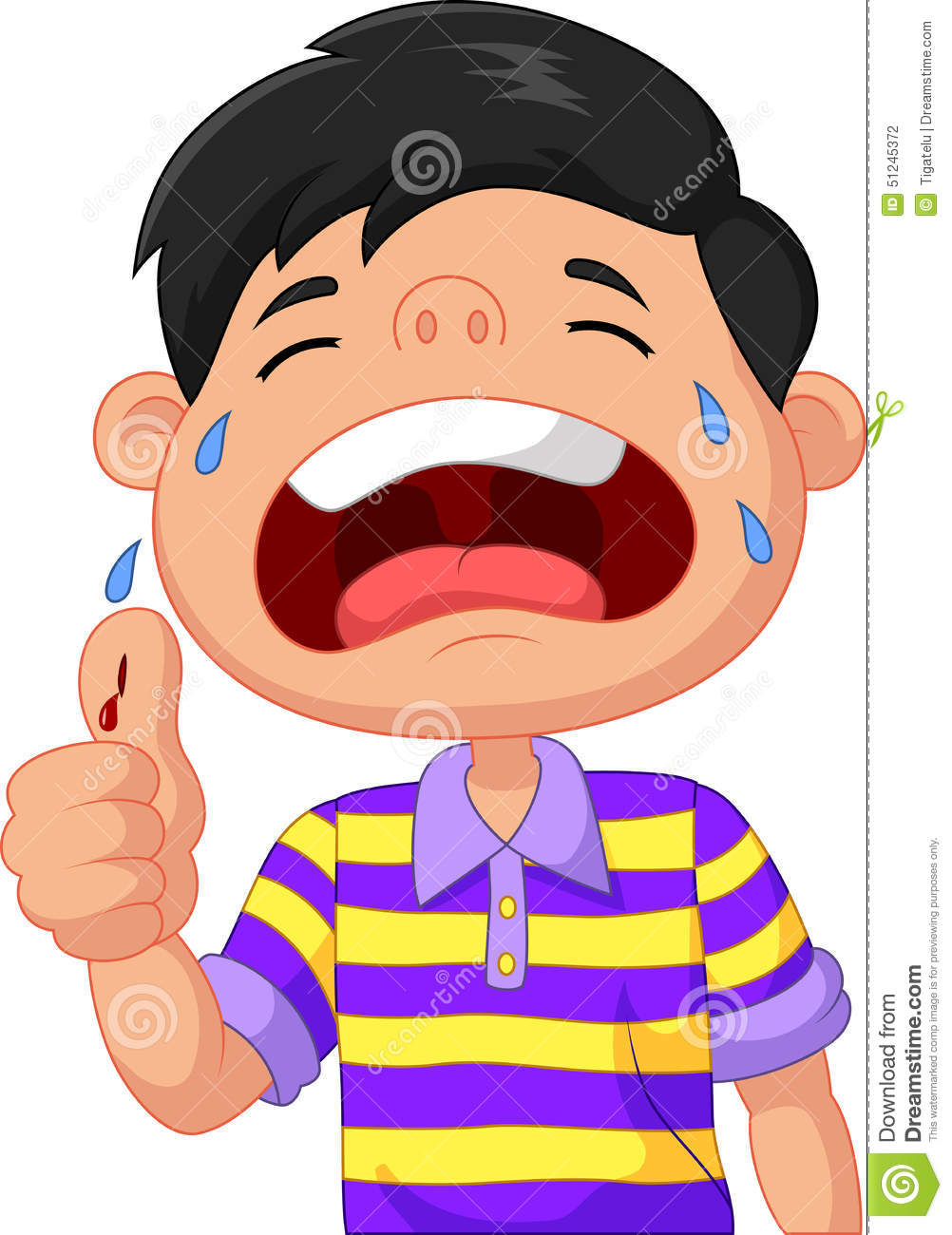 Cartoon Boy Crying Because Of A Cut On His Thumb Stock Vector   Image