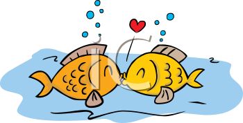 Cartoon Of Two Fish Kissing   Royalty Free Clip Art Illustration