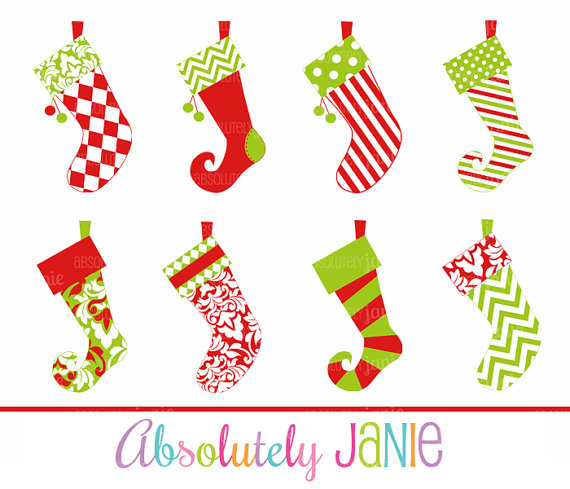 Christmas Stockings Clipart   Whimsical Holiday Christmas Digital Clip