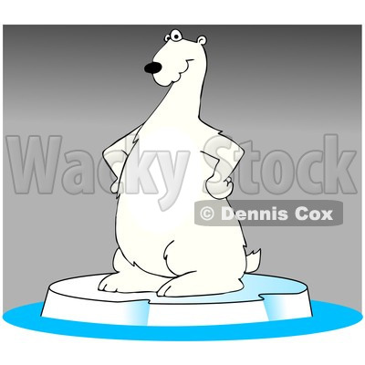 Clipart Cartoon Polar Bear Standing On Ice Over Gray   Royalty Free