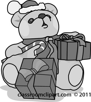 Clipart   Christmas Teddy Bear With Gifts Gray   Classroom Clipart