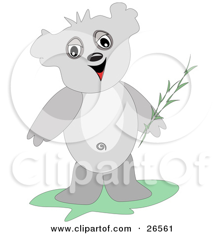 Clipart Illustration Of A Friendly Gray Koala Bear Holding Twigs Of