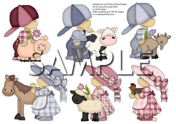 Country Kids Barnyard Exclusive Clipart Printed Sheet