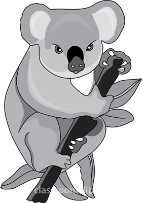 Gray And White Clipart  Koala Bear Holding Tree Branch 212 4 Gray