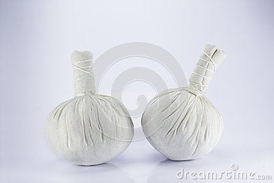Herbal Compress Balls For Spa Treatment In Isolated White Background
