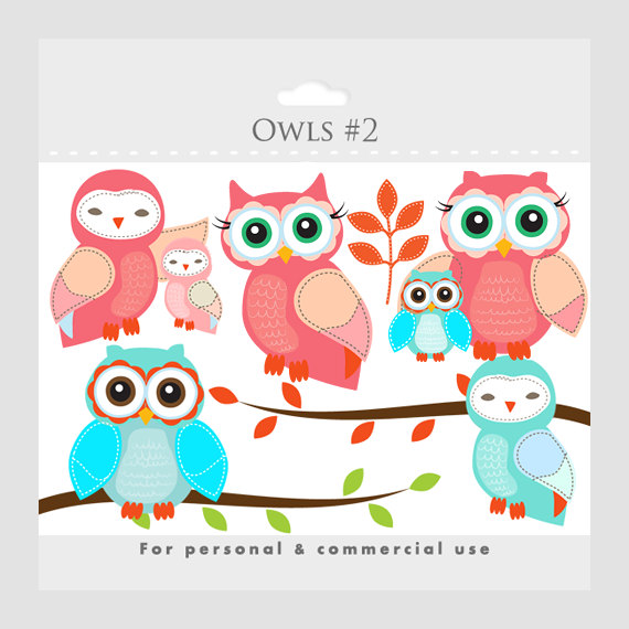 Owls Clipart   Whimsical Owls Baby Owls Birdies Branch Tree Branch