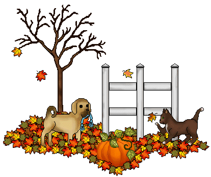 Pumpkin Clip Art   Cat Dog And Pumpkin In Fall Leaves