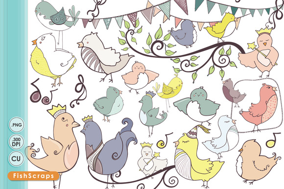 Whimsical Bird Clipart   Illustrations On Creative Market