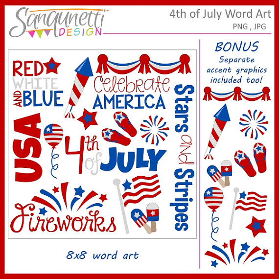 4th Of July Word Art Clipart Sentiments Commercial Use License