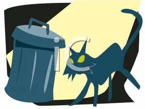 Cat Preparing To Get Into A Garbage Dumpster   Royalty Free Clipart