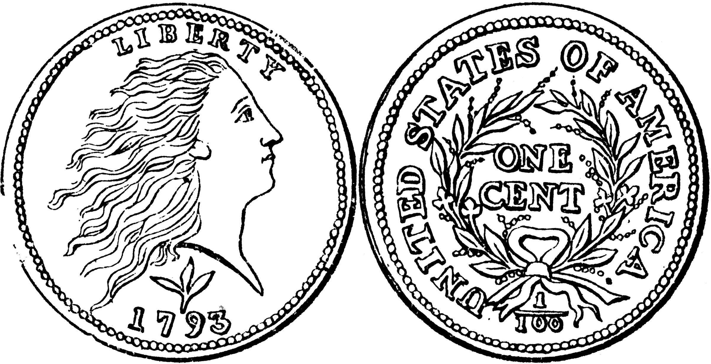 Copper Cent Coin 1793   Clipart Etc