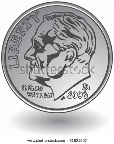 Dime   American Ten Cent Coin Drawing    Stock Vector