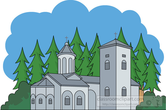 Download Monastery In Mountains With Trees Clipart 389