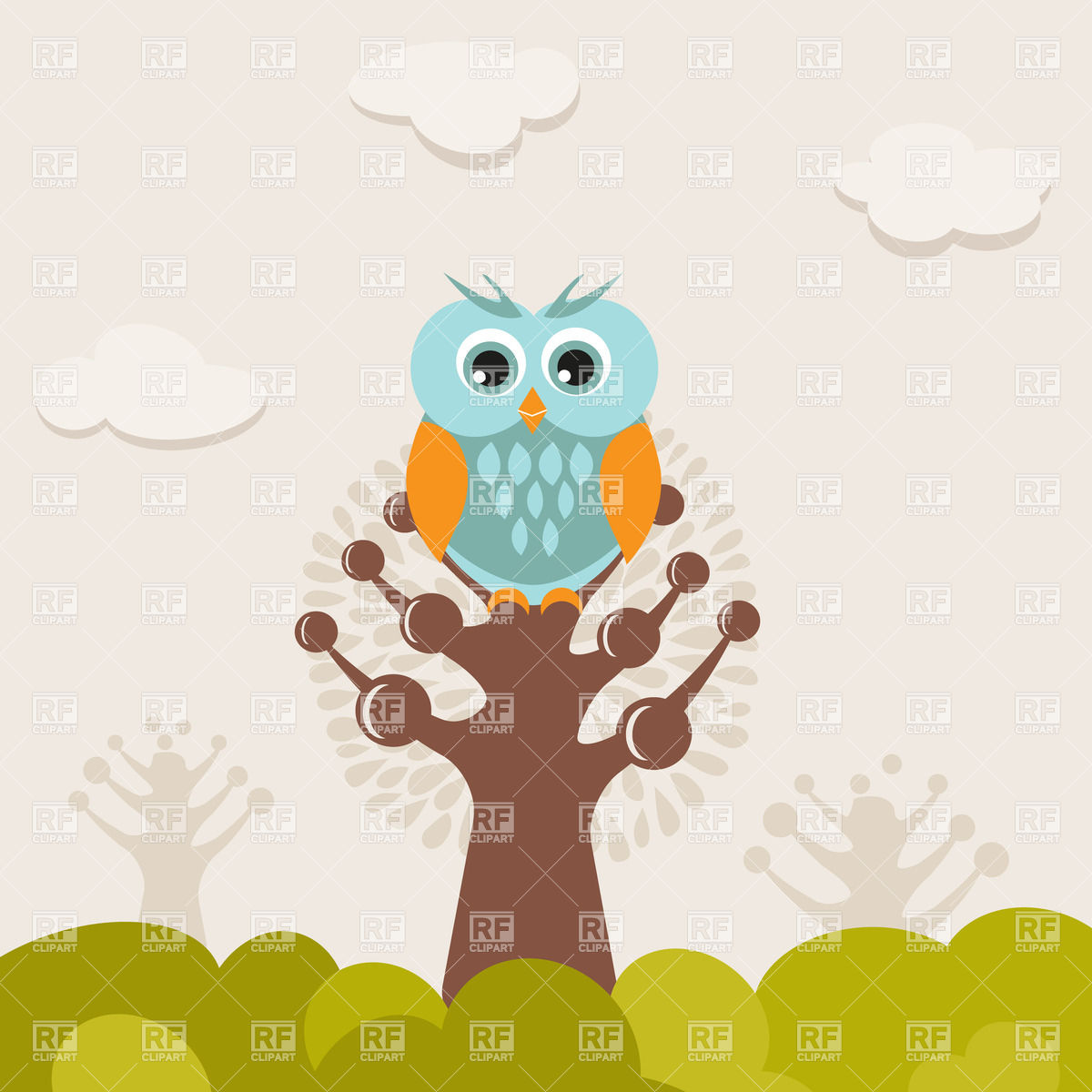 Funny Cartoon Owl On A Tree Download Royalty Free Vector Clipart  Eps