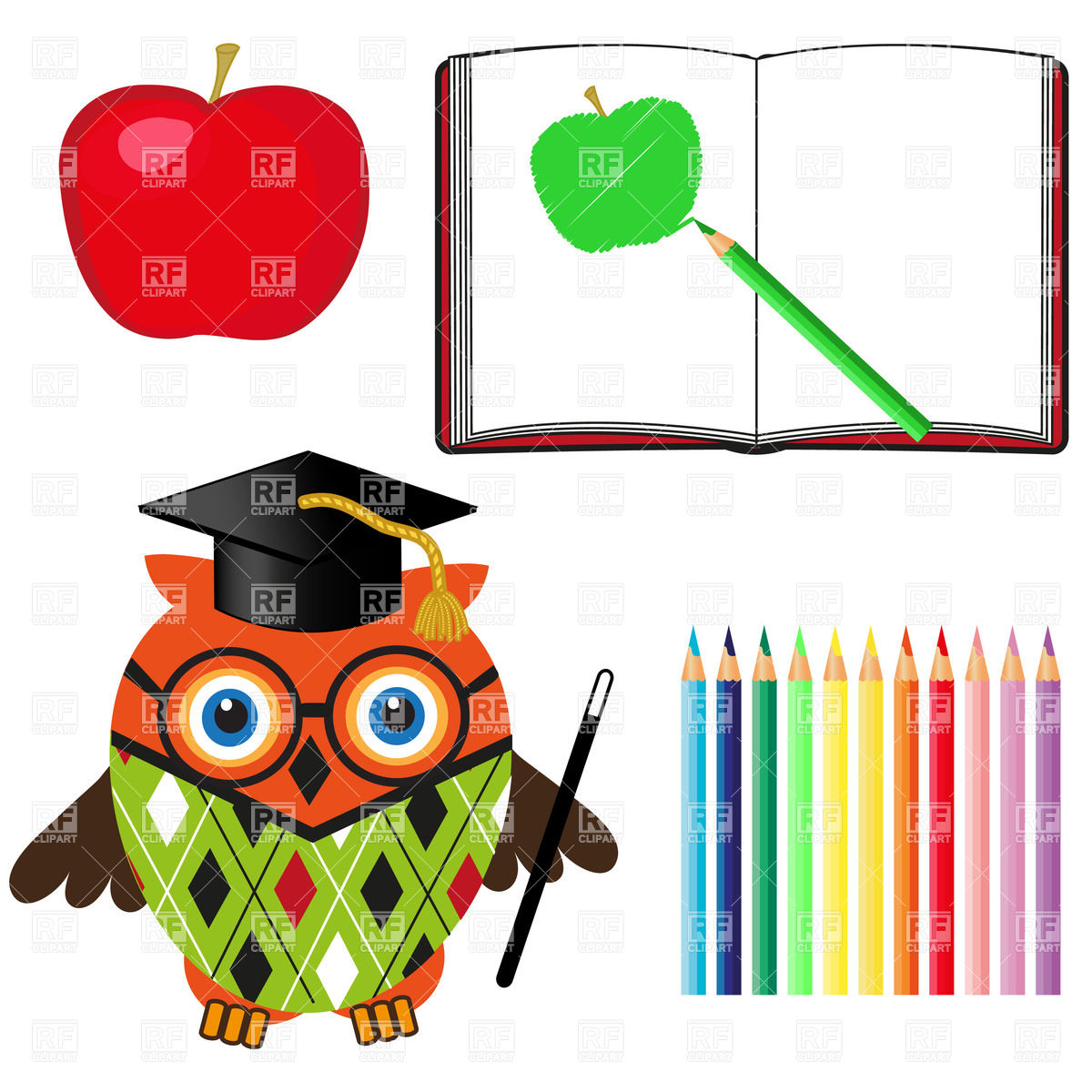 Funny Character Owl And Set Of School Items Download Royalty Free