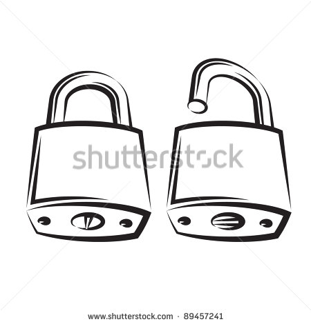 Lock Icon Black And White Vector Illustration  Open And Closed Lock
