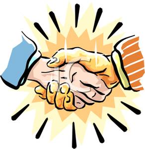 Man Shaking Hands With A Golden Hand Clip Art Image