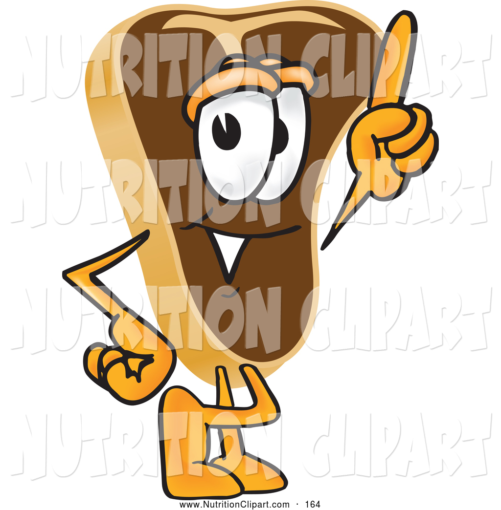 Meat Beef Steak Mascot Cartoon Character Pointing Upwards By Toons4biz