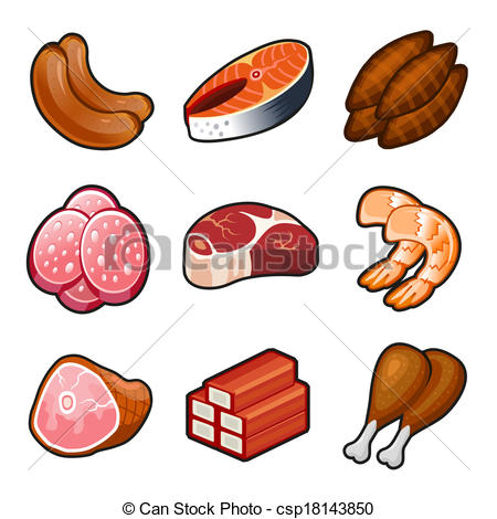 Meat Food Icons Set On White Background  Vector