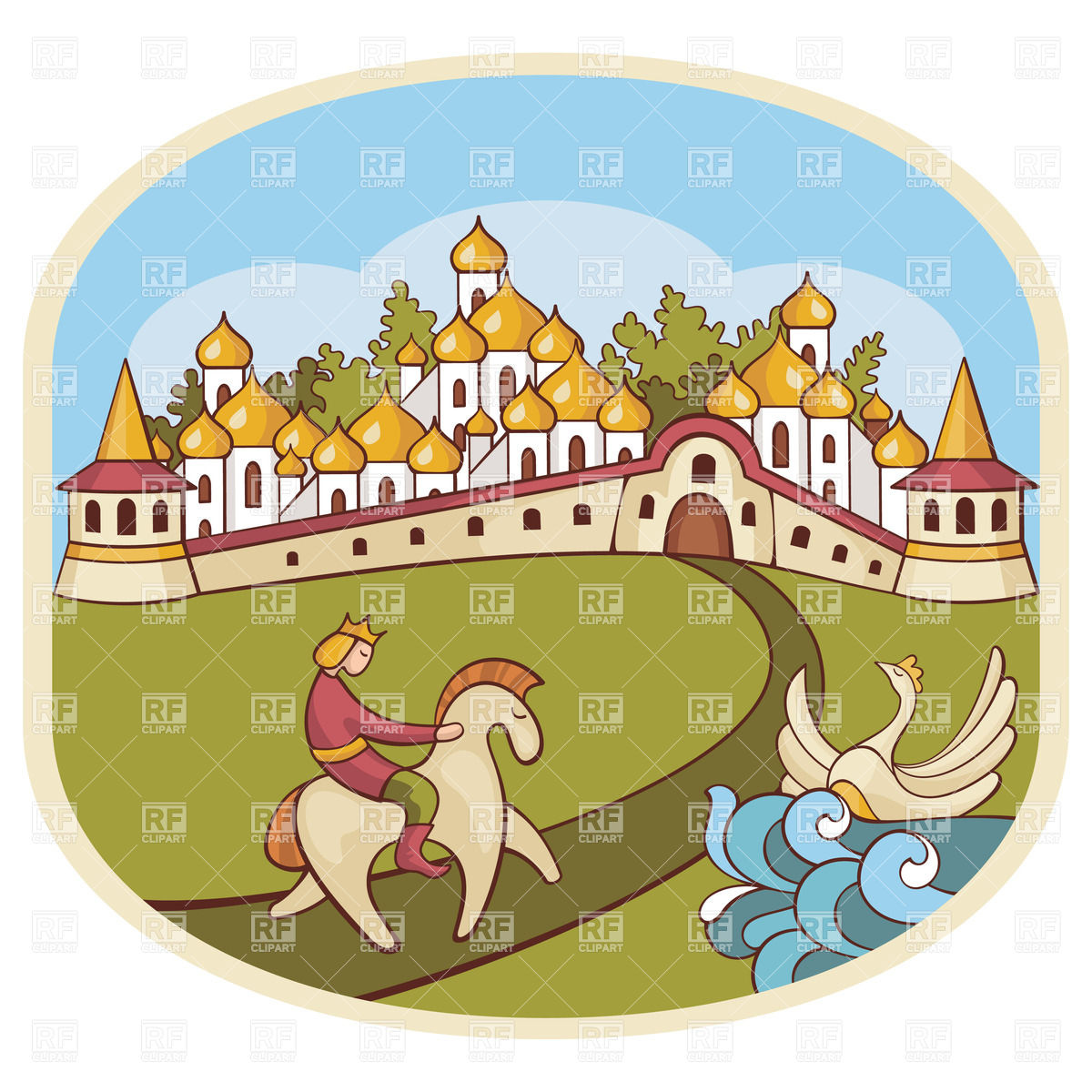Monastery And Rider Download Royalty Free Vector Clipart  Eps