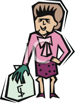 Rich Lady With Money Bag   Royalty Free Clip Art Image