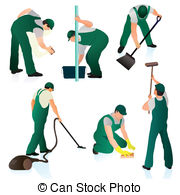 Set Of Six Professional Cleaners In Vector Illustration