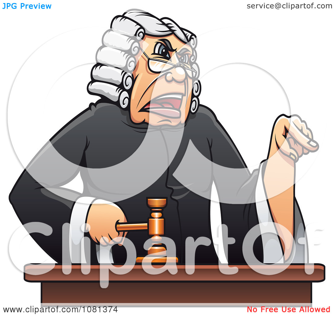Clipart Mad Judge Banging A Gavel And Pointing   Royalty Free Vector