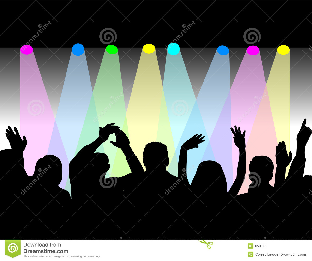 Illustration Of Multicolored Stagelights With An Audience In Sihouette