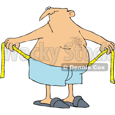 Rf  Clipart Illustration Of A Chubby Man Measuring Around His Waist