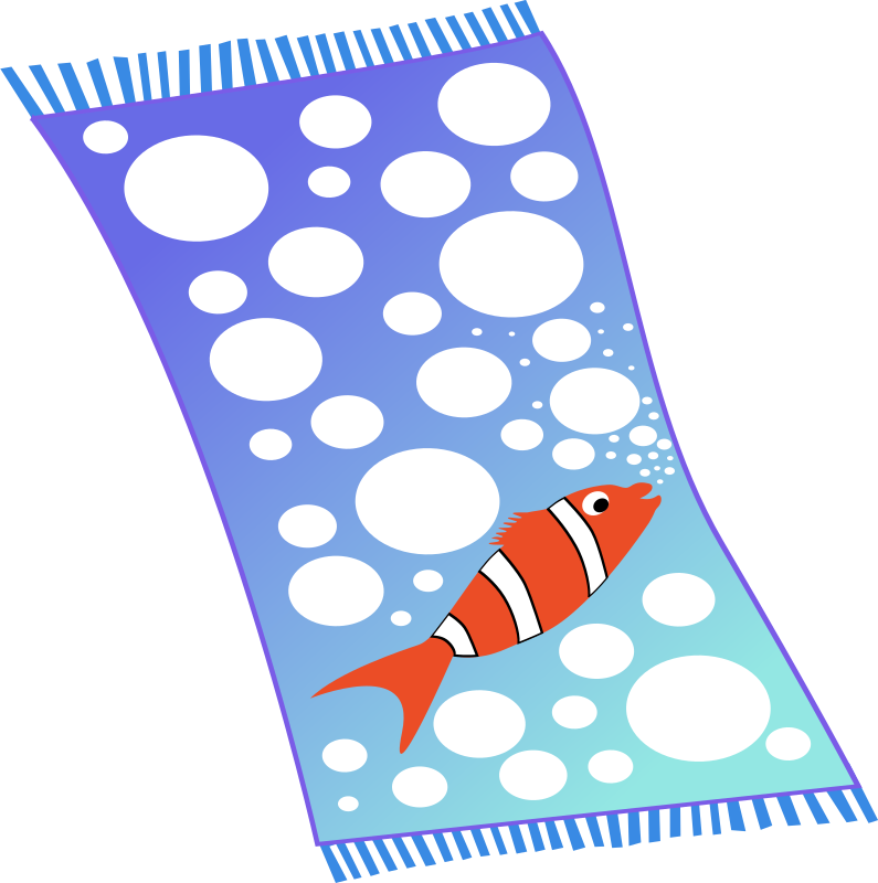Towel Blue With White Bubbles And Red Fish With White Strips By