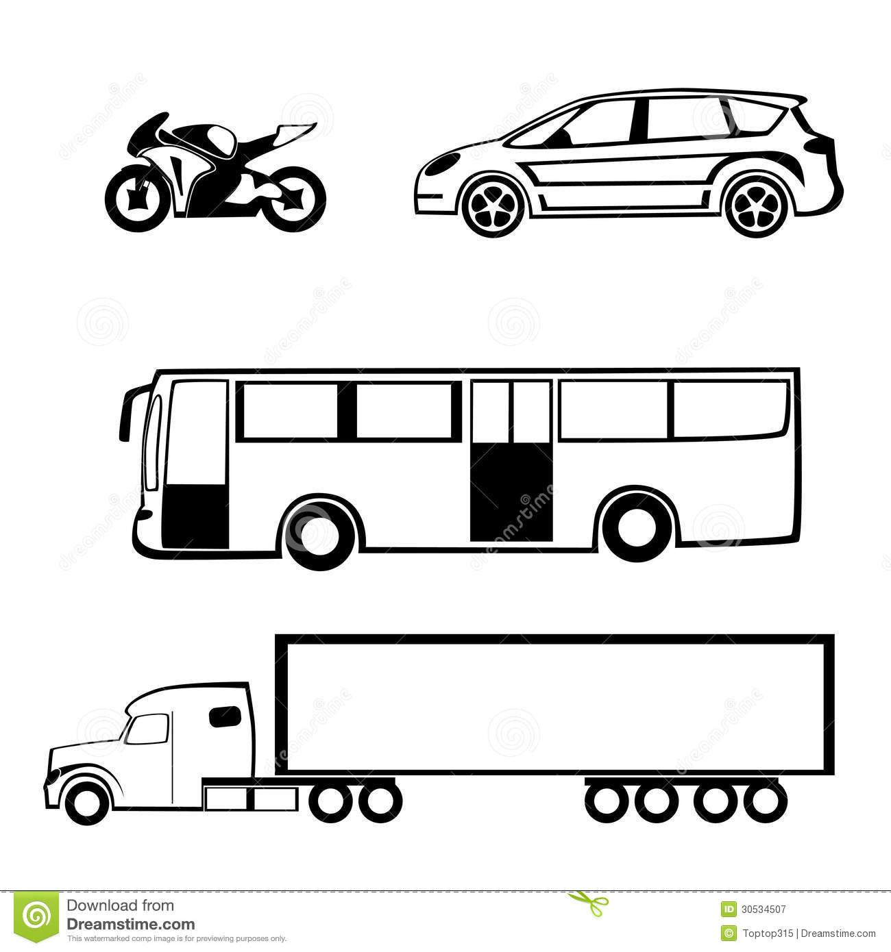 Bike Outline Car Outline Bus Outline Truck