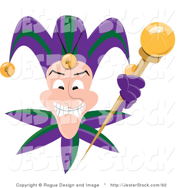     Caucasian Mardi Gras Jester Holding A Wand By Pams Clipart    92