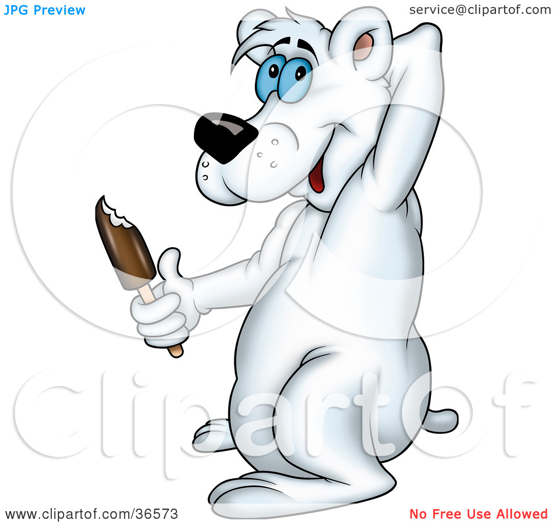 Clipart Illustration Of A Happy Blue Eyed Polar Bear Eating An Ice Pop