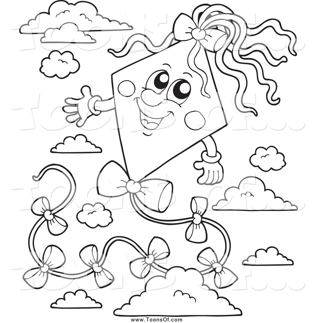 Clipart Of A Black And White Happy Kite In The Sky By Visekart