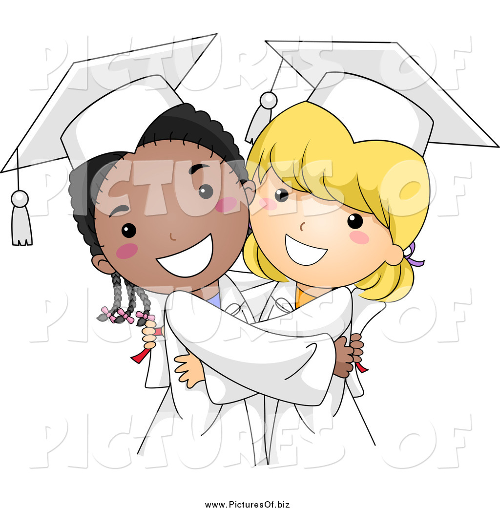     Clipart Of A Cute Black And White Graduate Girls Hugging By Bnp Design