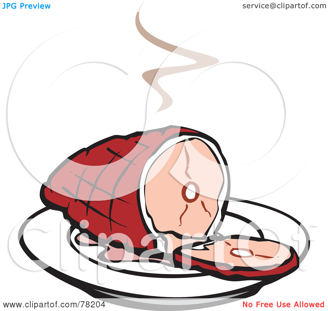 Free  Rf  Clipart Illustration Of A Steamy Hot Ham With A Slice