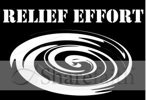 Hurricane White On Black With Relief Effort   Natural Disaster Clipart
